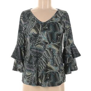 VaVa by Joy Han Abstract Geometric Bell Sleeve Blouse Medium Boho Retro Artwear